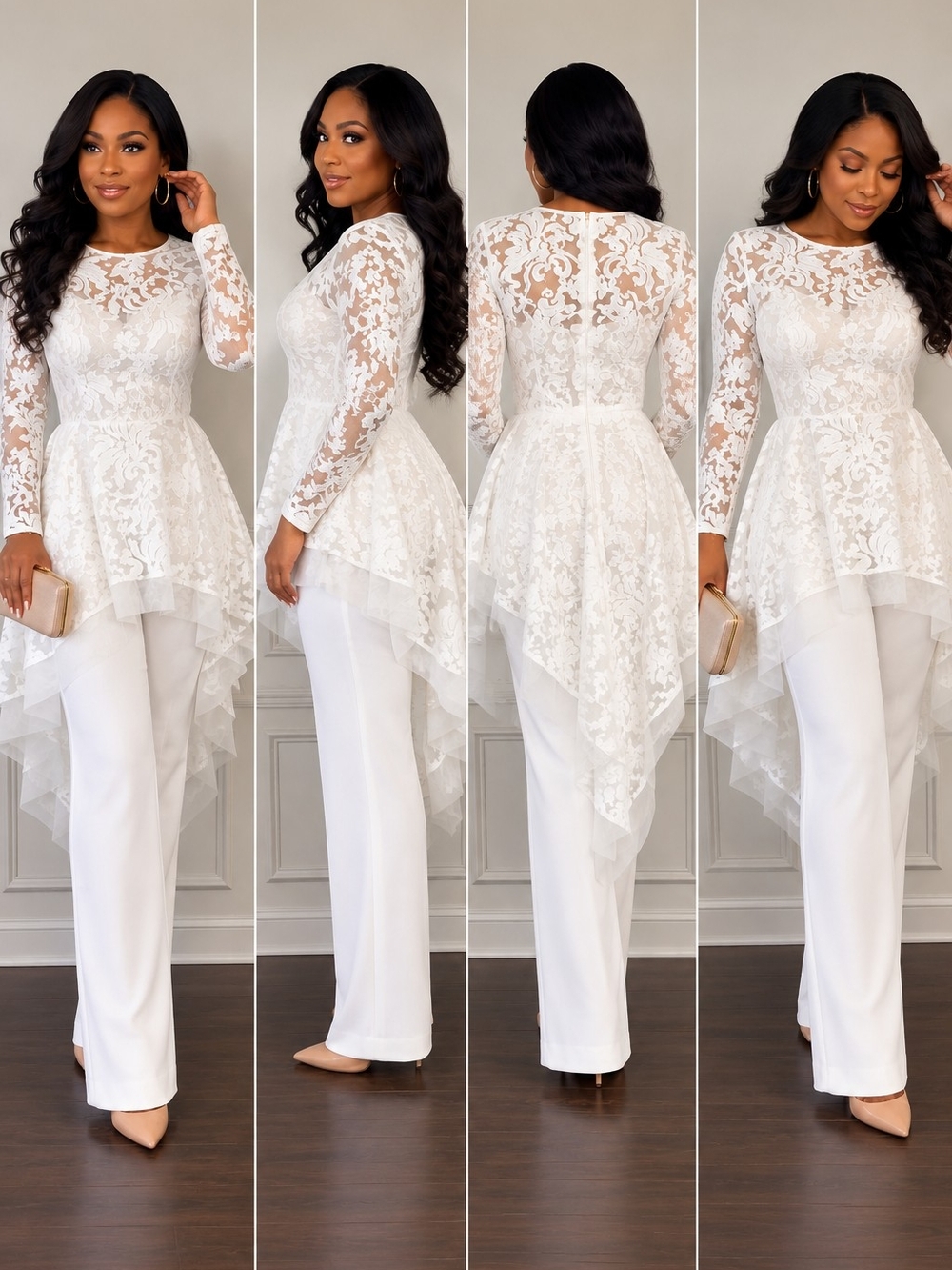 Elegant White Lace Peplum Top